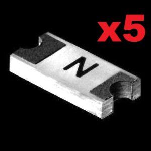 Five rectangular magnets with a marked north pole are shown.
