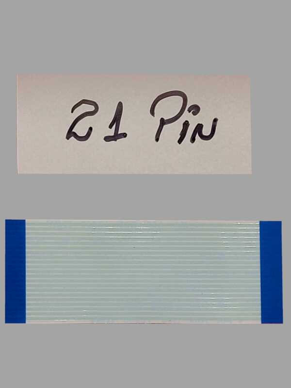 A 21-pin flat ribbon cable with handwritten label.